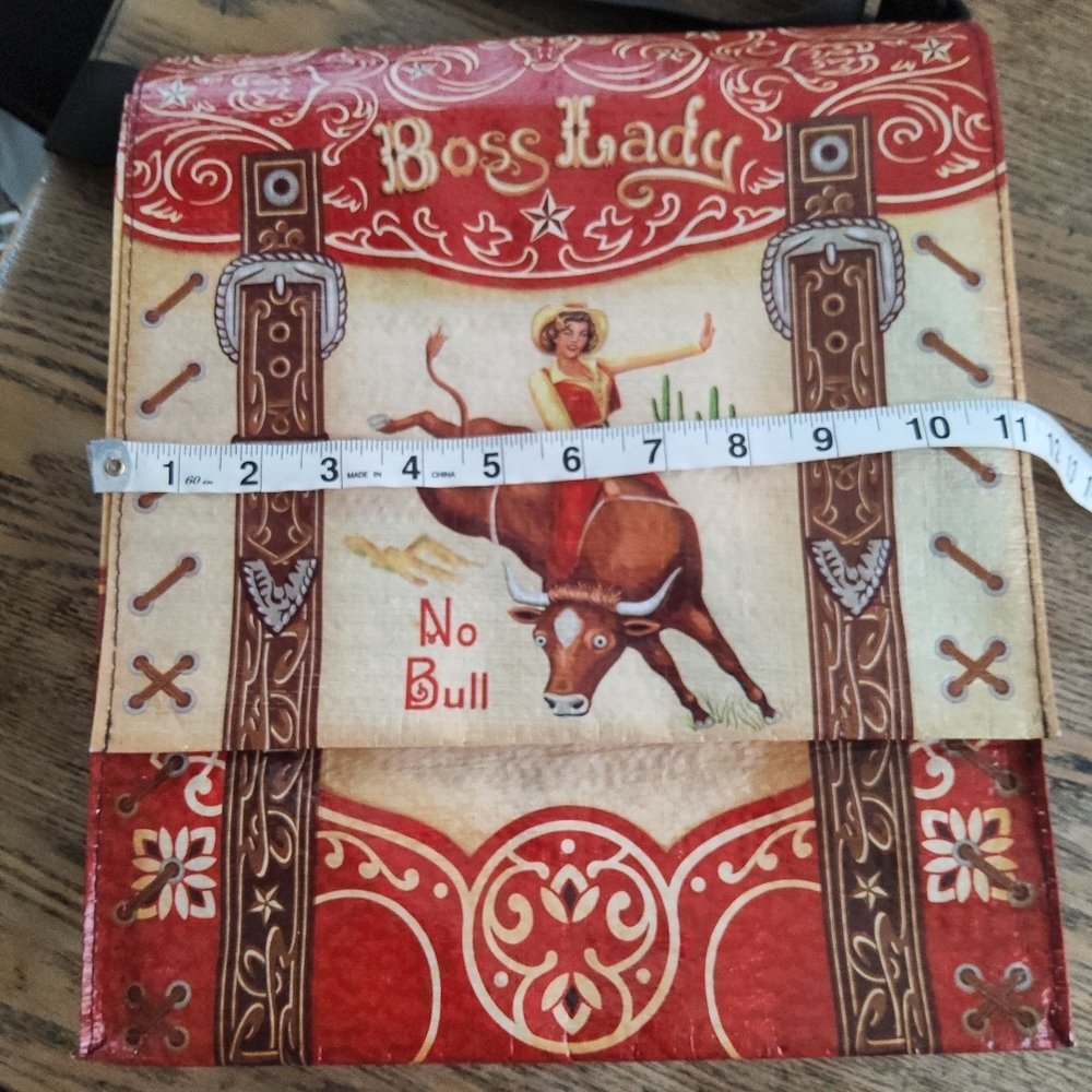 BOSS LADY NO BULL Blue Q Messenger Bag Vintage inspired Tote Crossbody Western - Picture 8 of 9